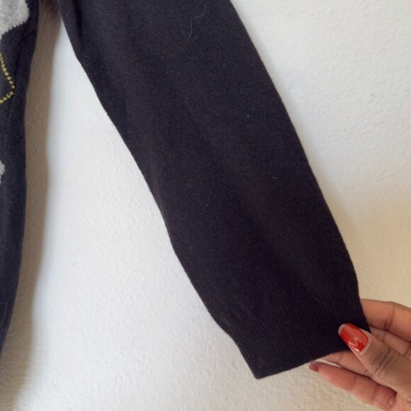 NEW J. Crew Women Cashmere Wool Argyle Sweater Small Black Preppy Academia Gray - Picture 4 of 7